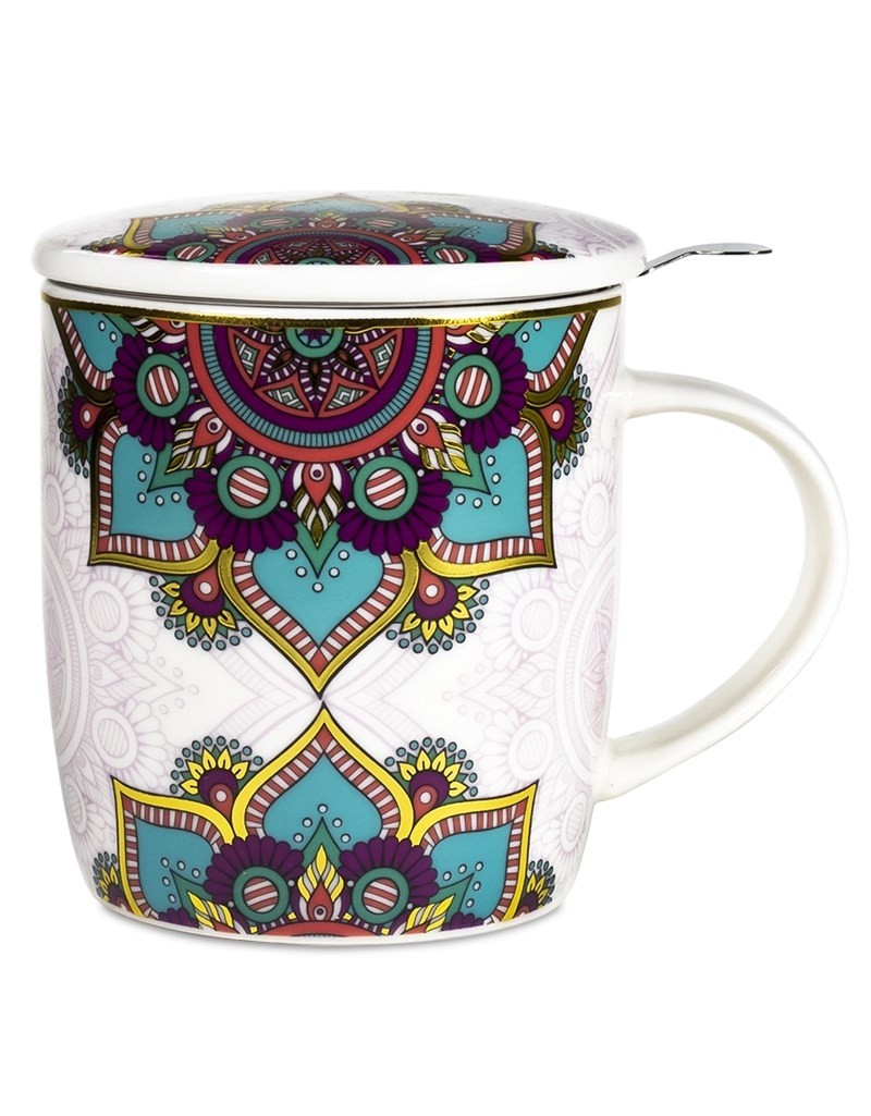Tasse à thé mug infuseur Mandala turquoise - La Tortue de Jade