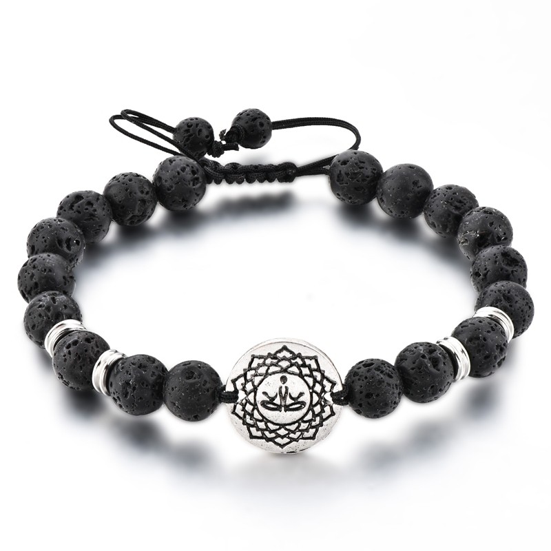 Bracelet ajustable - pierre de lave et OM