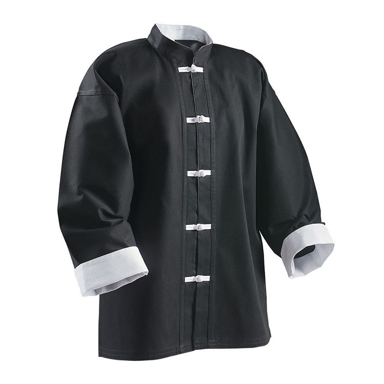 Veste noire avec parement et boutons brandebourg blanc