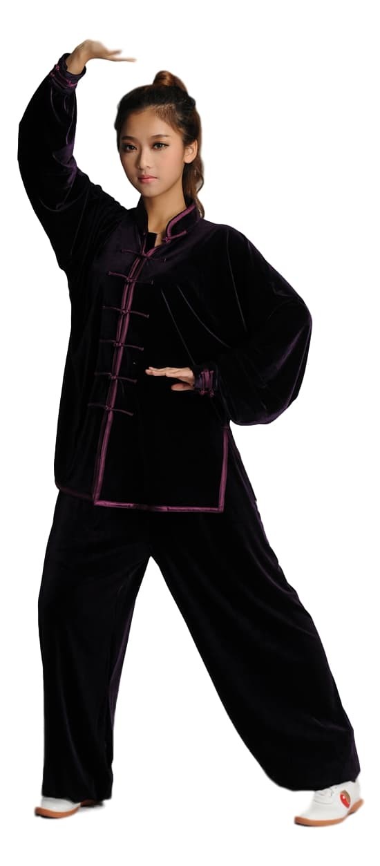 kimono taichi en velours de coton aubergine