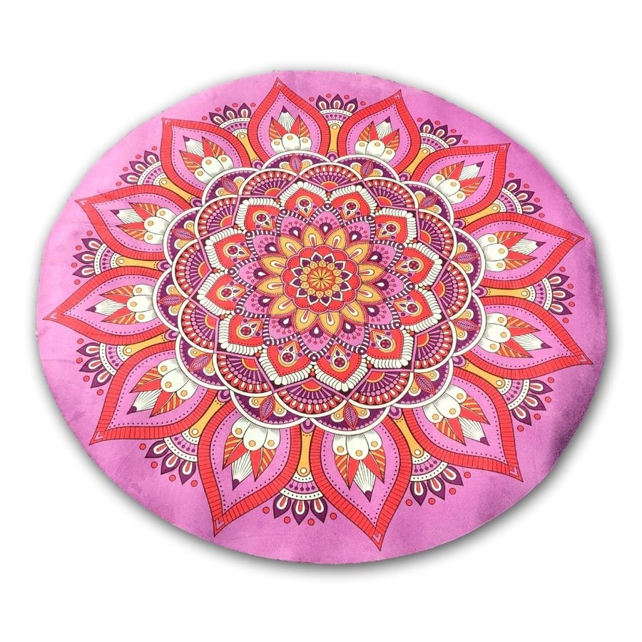 Tapis de méditation yoga rond mandala rose diamètre 70cm - La Tortue de Jade