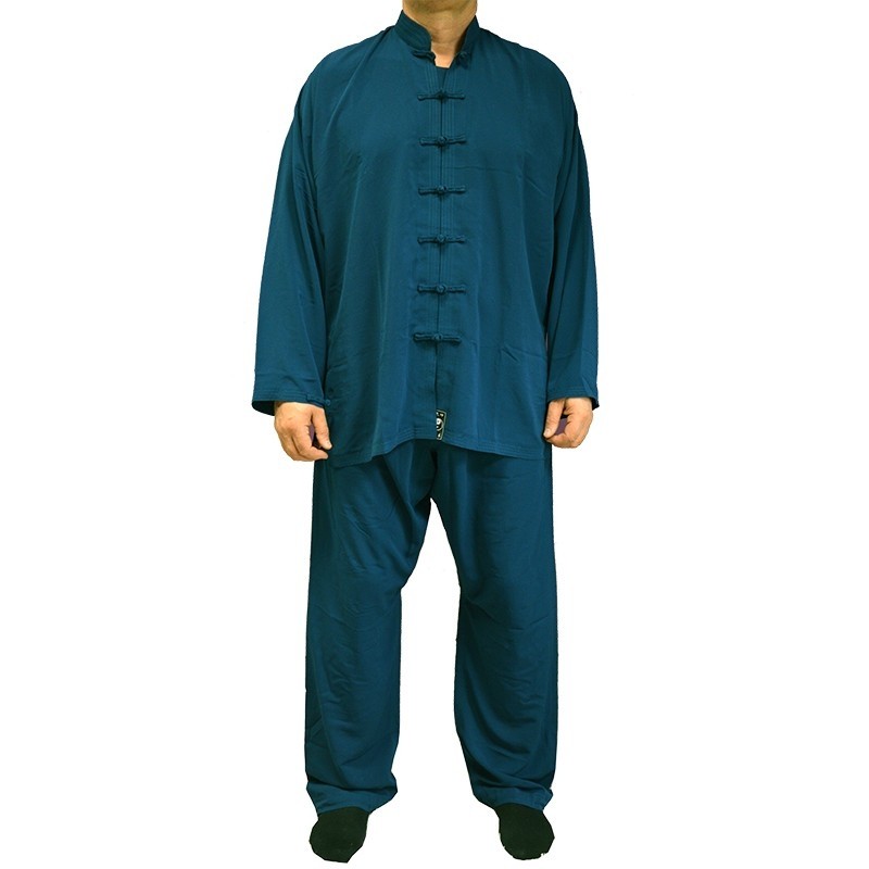 Tenue Taichi et QI GONG en soie mélangée bleu-gris