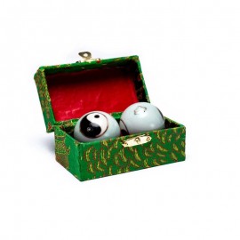 Boules de santé Qi Gong Yin Yang marbré vert 3,5 cm