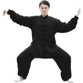 kimono taijiquan et qi gong mixte en voile de coton noir