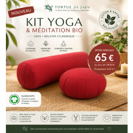 Kit Yoga & M&eacute;ditation Bio Premium  Zafu 40x18cm + Bolster  69x20cm en coton biologique et kapok naturel