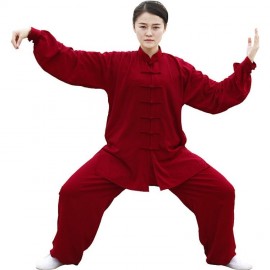 kimono taijiquan et qi gong mixte en voile de coton rouge