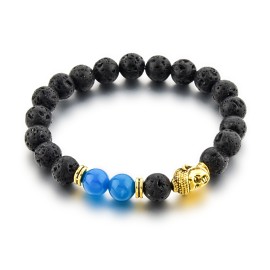 Bracelet bouddha perle bleue et pierre de lave