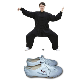 Kit Qi gong et Taichi kimono noir et chaussures