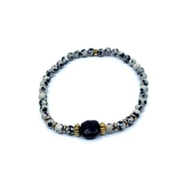 Bracelet EQUILIBRE jaspe dalmatien et obsidienne noire