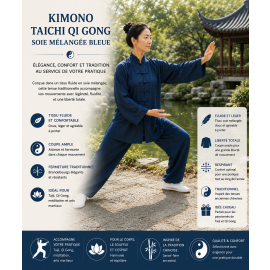  Kimono Taichi Qi gong soie m&eacute;lang&eacute;e bleue 
