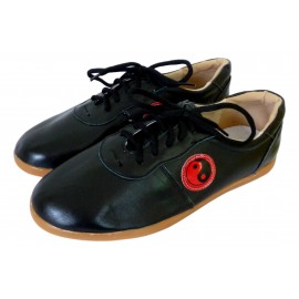 Chaussures de Tai Chi souples noires avec motifs en simili cuir • Fight Zone