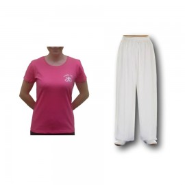Set pantalon blanc en lin + tee-shirt yoga coton BIO