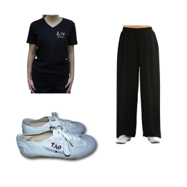 Set pantalon en lin noir + tee-shirt Qi gong noir + chaussures Tao