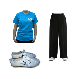 Set pantalon en lin noir + tee-shirt qi gong azur + chaussures TAO