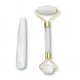 Set de massage bâton + rouleau en jade blanc 