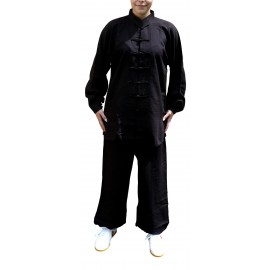 kimono taichi en coton et lin noir