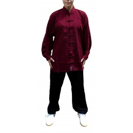 kimono Taichi Qi gong soie mélangée noire et bordeaux