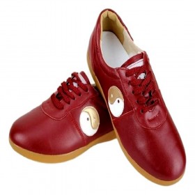 Chaussures de taichi en cuir yin yang rouge