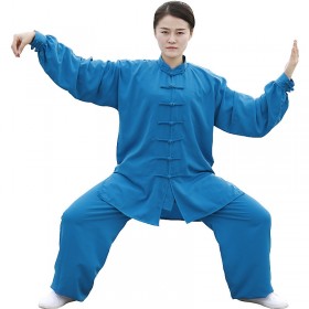 kimono taijiquan et qi gong mixte en voile de coton turquoise