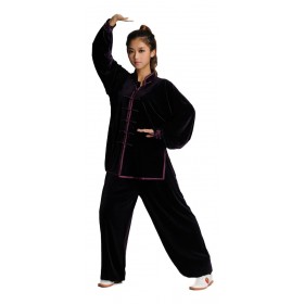 kimono taichi en velours de coton aubergine