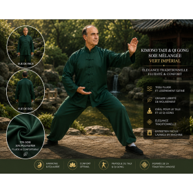Tenue traditionnelle Taiji & Qi Gong  vert impérial – Soie mélangée