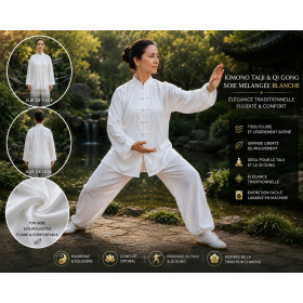 kimono Taichi Qi gong soie mélangée blanche