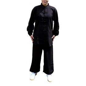 kimono taichi en coton et lin noir